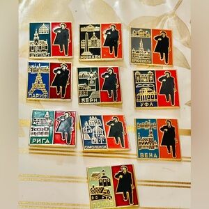 VTG RARE Lot Of 10 Pin Badges Lenin Soviet Era USSR Propaganda